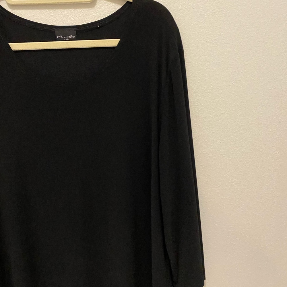 Caribe Black XL Ladies Blouse 3 Quarters Sleeve Rounded Neck - Picture 4 of 8